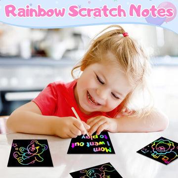 Zmlm Scratch Paper Easter Basket Stuffers - 160 Rainbow Art Crafts Notes Stocking Stuffers Party Favors For Kids Supplies Kit - Magic Scratch Cards Set Birthday Gifts Toys For Girls Boys Easter Crafts