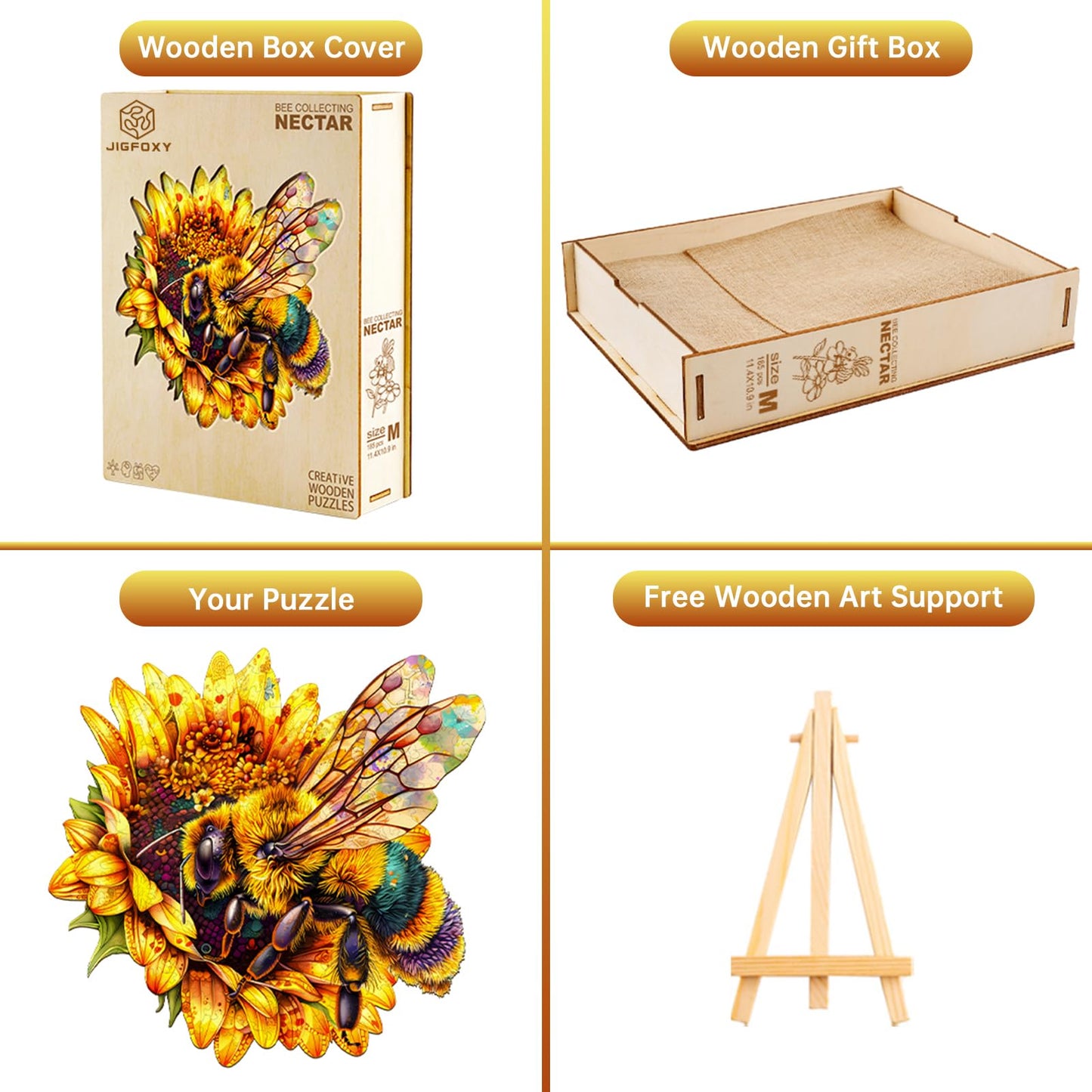 Jigfoxy Wooden Puzzles for mature-themeds Bee Wood Puzzles mature-themed Unique Animal Shape Wooden Jigsaw Puzzles for mature-themeds Birthday Gifts for Puzzle Lovers Family Friend (L-13.4 * 12.8in-250pcs)