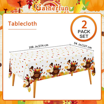 Thanksgiving Turkey Party Supplies - 2 Pack Disposable Plastic Tablecloth, 54 x108 Table Cover Ideal for Autumn and Thanksg