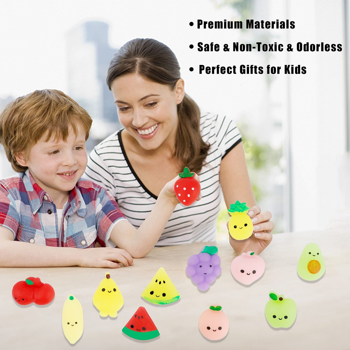 Cllayees 24 Pcs Squishy Toys Fruits Mochi Squishies Mini Kawaii Stress Relief Toys Party Favors for Kids mature-themeds Birthday Gifts Classroom Prizes