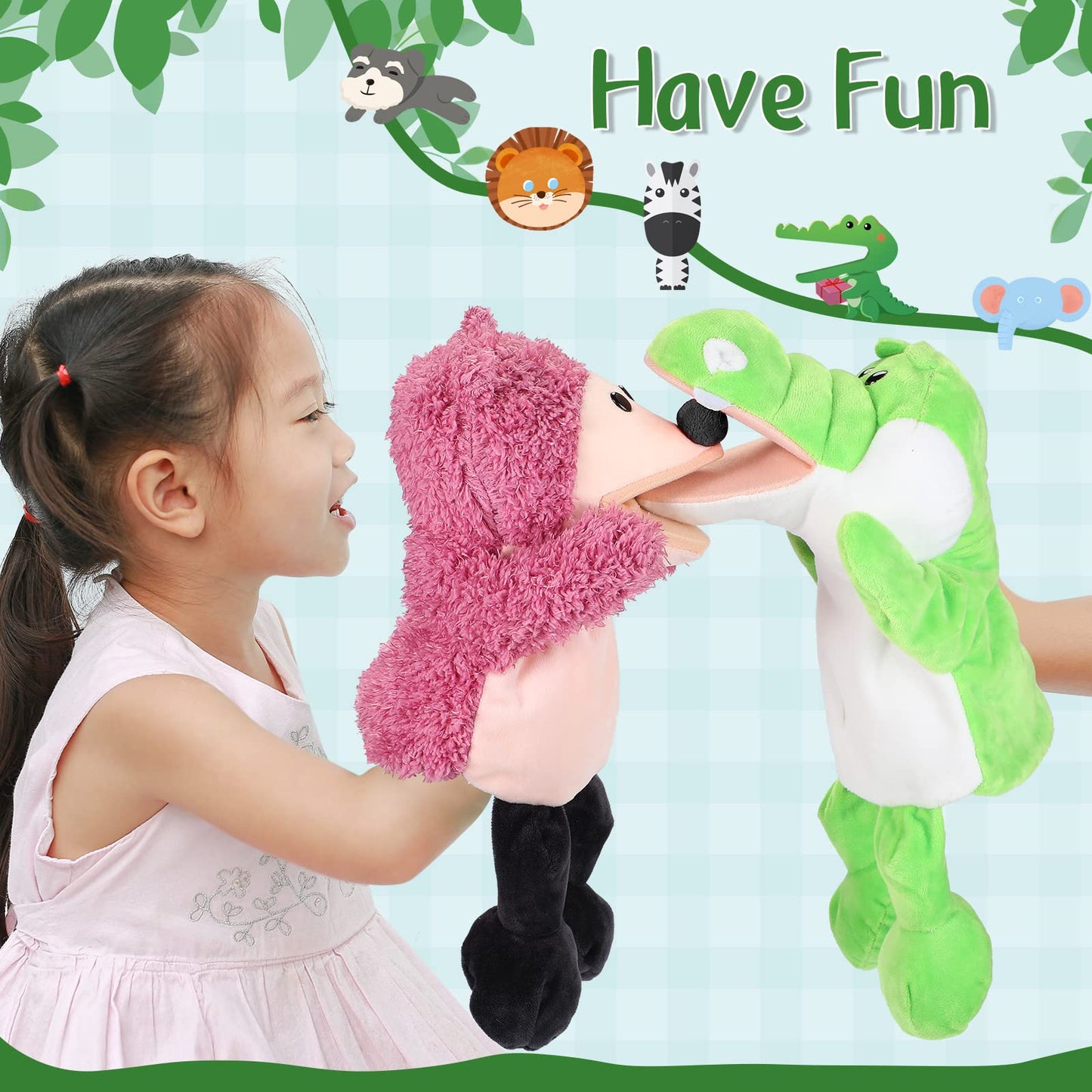 Wettarn 10 Pcs Animal Hand Puppets 12 Inch Soft Plush Plush Puppets Lion Orangutan Giraffe Tiger Pig Elephant Hand Puppets For B