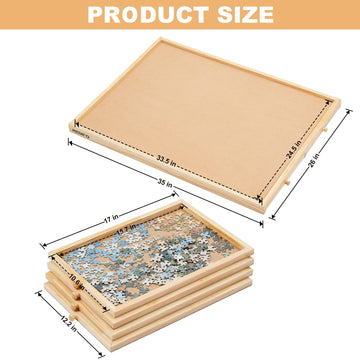 Redipo 1500 Pieces Wooden Jigsaw Puzzle Board With 4 Drawers For Storing Puzzles, 26 X 35 Large Portable Jigsaw Puzzle Tab