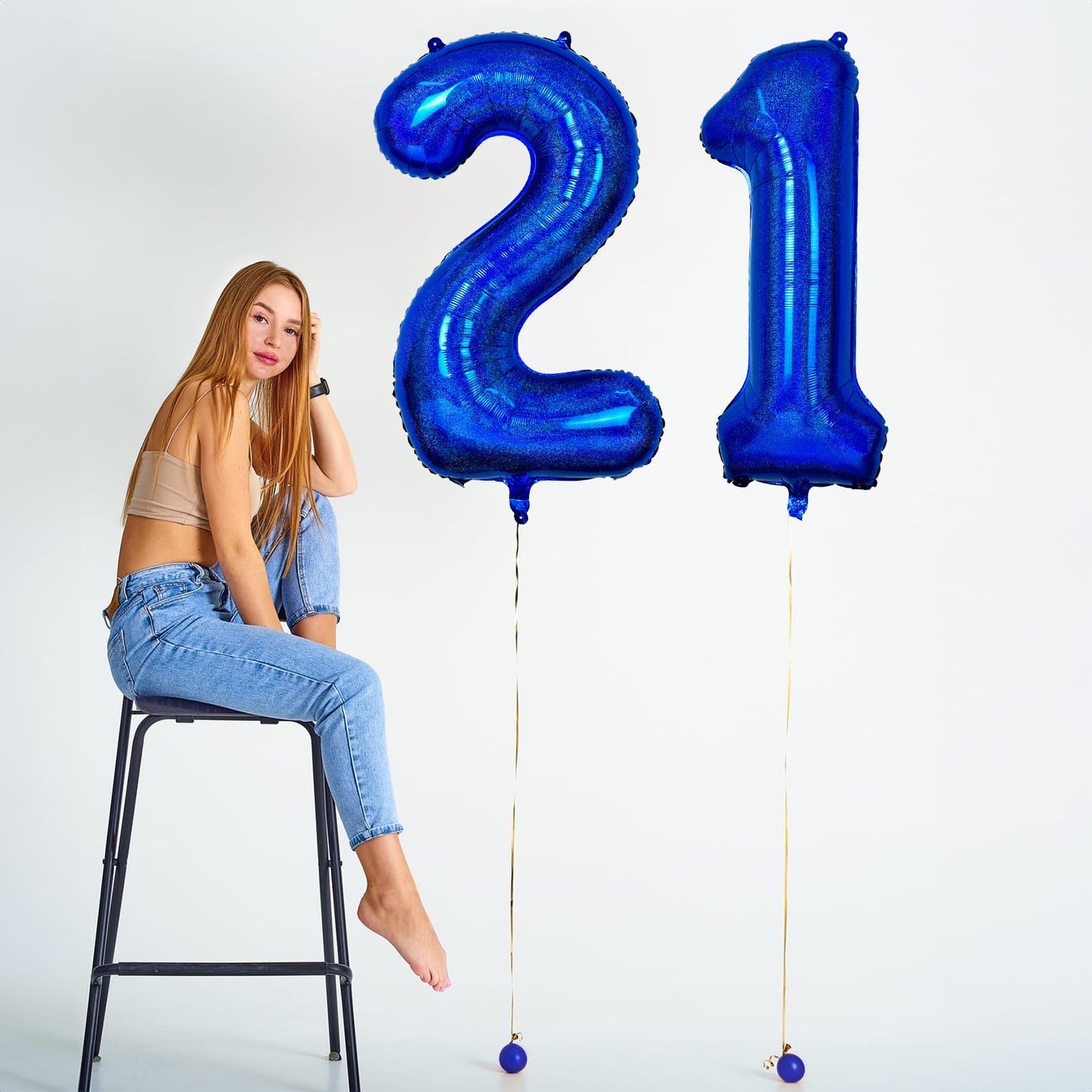21St Birthday Balloons For Boys, Large Dark Blue Foil Number 21 Balloons, Navy Royal Blue Self Inflating Helium Globos Azules Ma