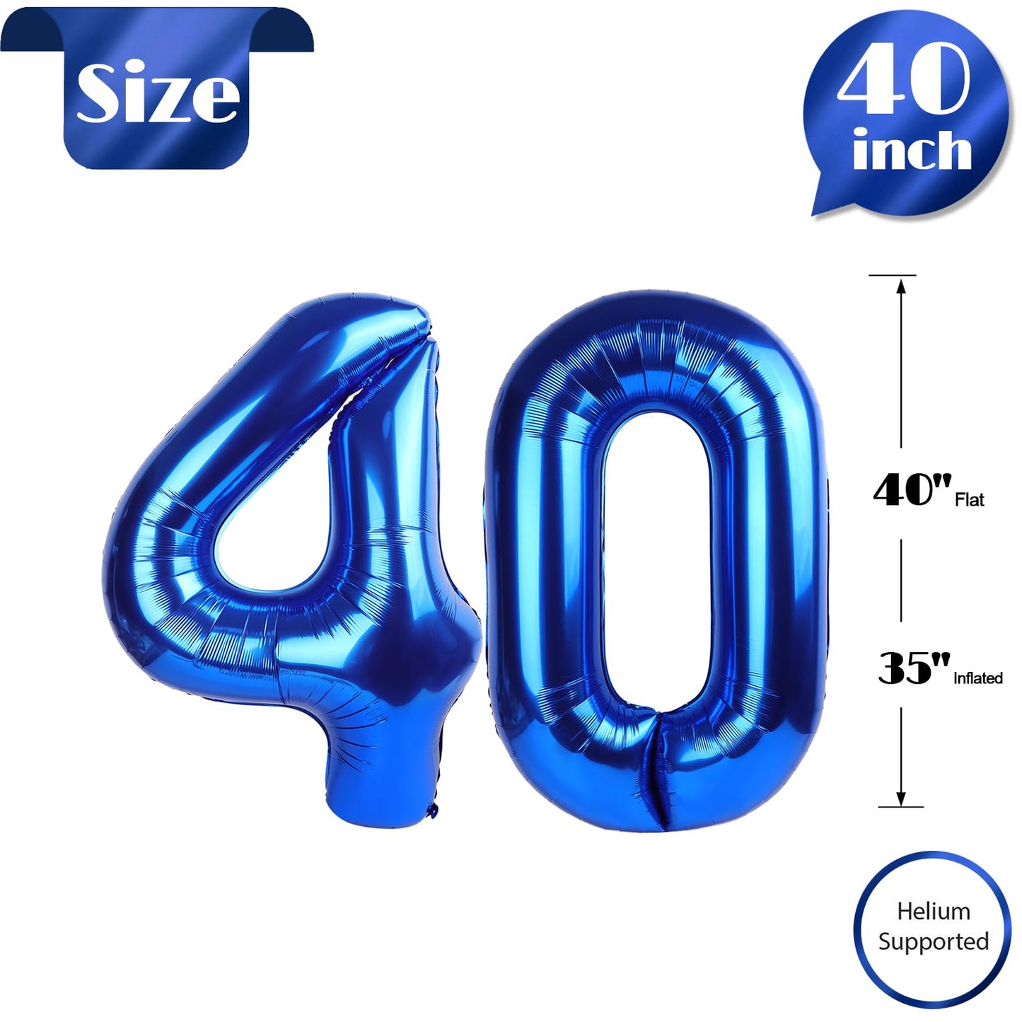 40 Balloon Number, Metallic Blue Number 40Th Birthday Balloons 40 Inch, 40 Years Old Metallic Blue Birthday Decorations For Men