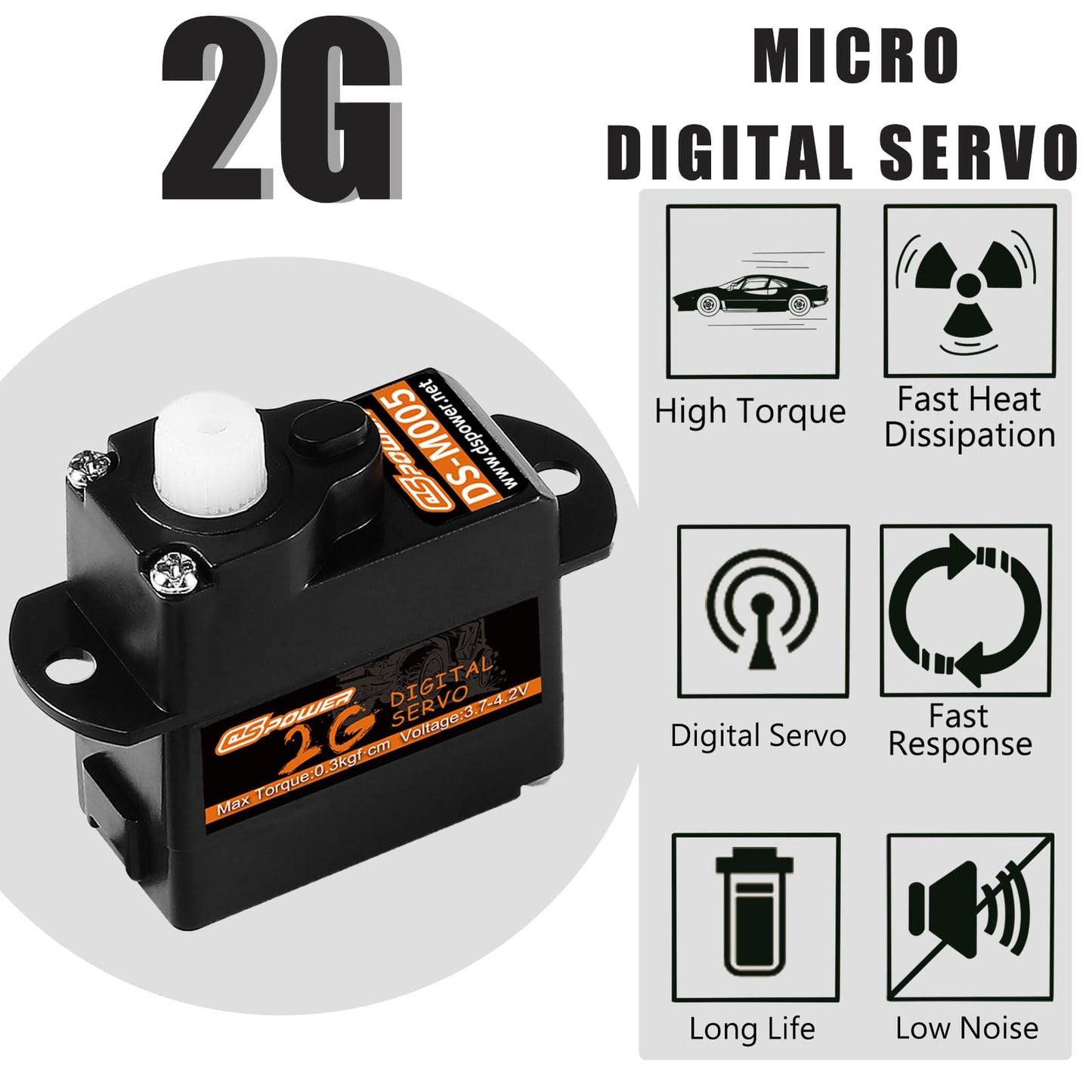 Dspower 5Pcs 2G Plastic Gear Mini Servo, 3.7-4.2V Rc Micro Coreless Motor Digital Servos Kit For Fixed-Wing Helicopter Airplane