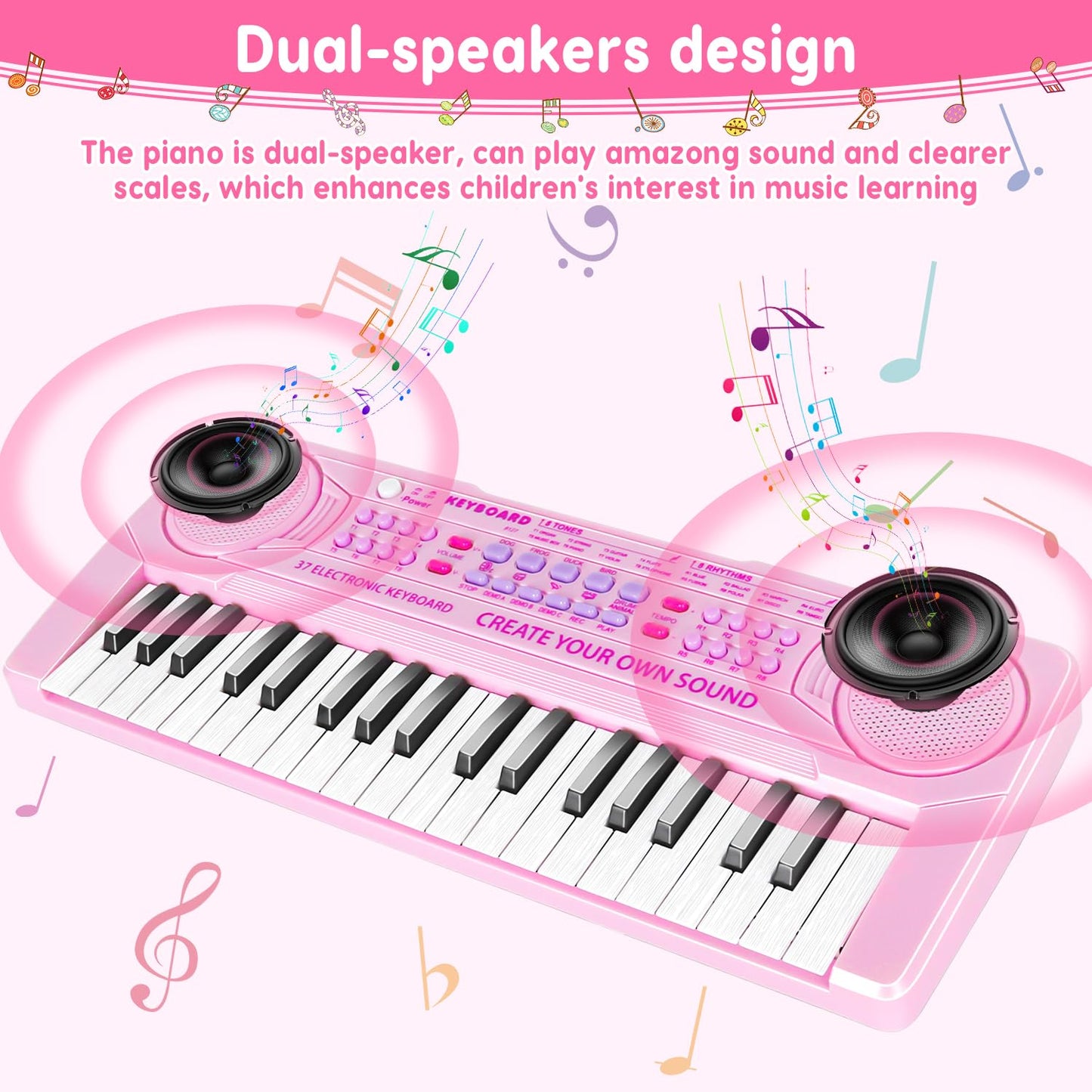 M Sanmersen Kids Piano Keyboard - 37 Keys Piano Toys For Kids Beginners Electronic Piano With Microphone Educational Musical Toy For 3 4 5 6 Year Old Boy Girls Gift