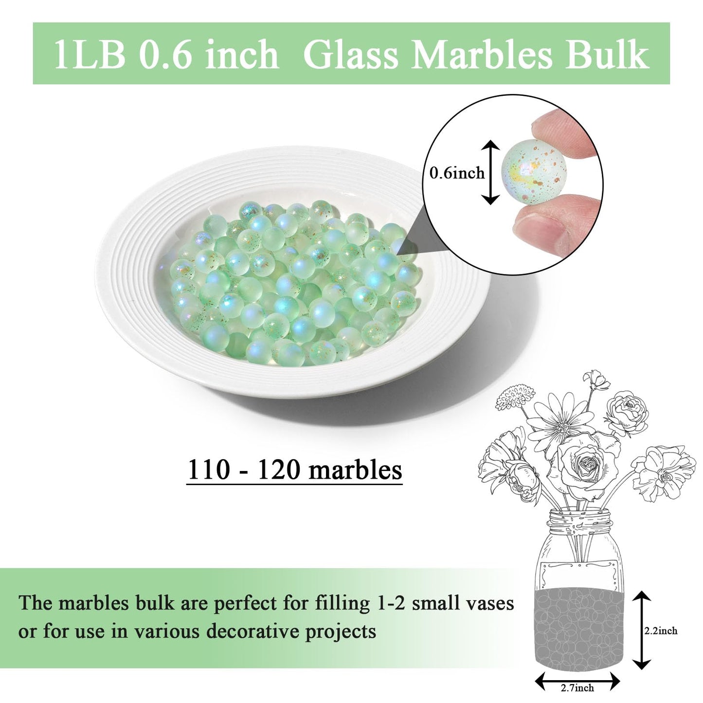 Poplay 120Pcs Glass Marbles Bulk, For Kids Marble Run Games, Vase Fillers, Green