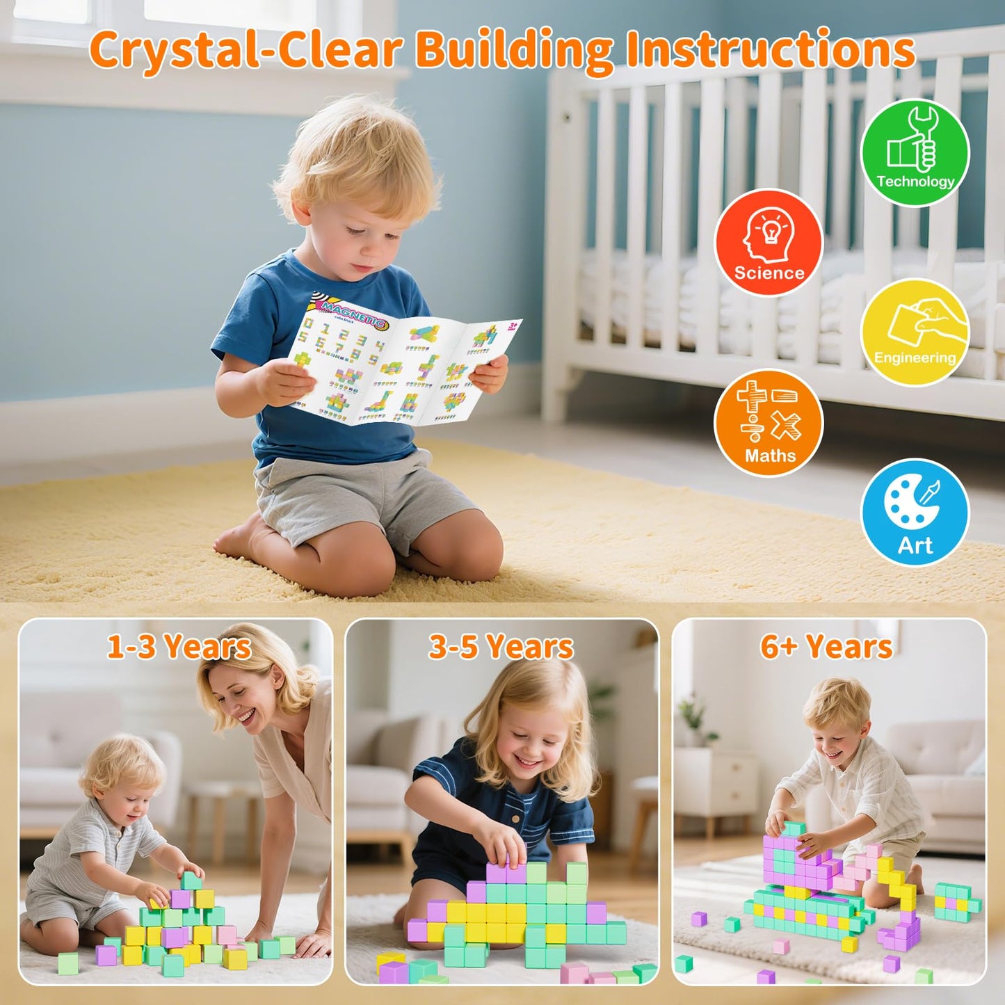 Large Magnetic Blocks for kids ages 4-8-Toddler Toys 56PCS Big Magnet Building Blocks STEM Sensory Travel Autism Montessori Toys for Boys&Girls Learning Construction Magnetic Cubes for Birthday Gift