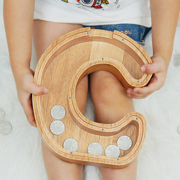 Piggy Bank For Kids Boys Girls, Large Personalized Wooden Letter Piggy Bank With Cut-Out Design, Alphabet Letter Coin Banks, Money Savings Box, Wooden Bank For Kids Creative Gift For Real-Money(C)
