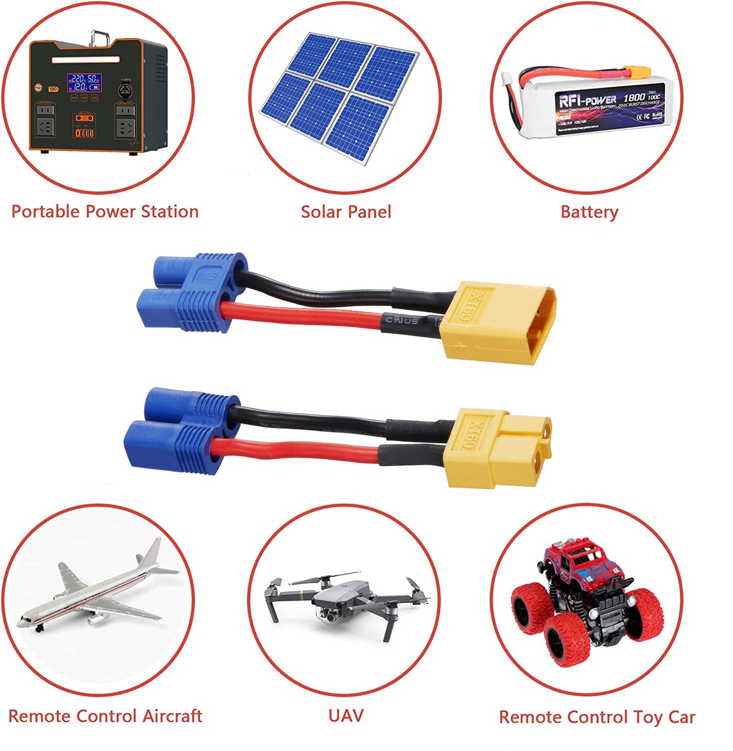 Laisomeke XT60 to EC3 Male Female Adapter Connector with 5CM 16AWG Cable for RC FPV Drone Car Lipo NiMH Battery Charger ESC (4 P