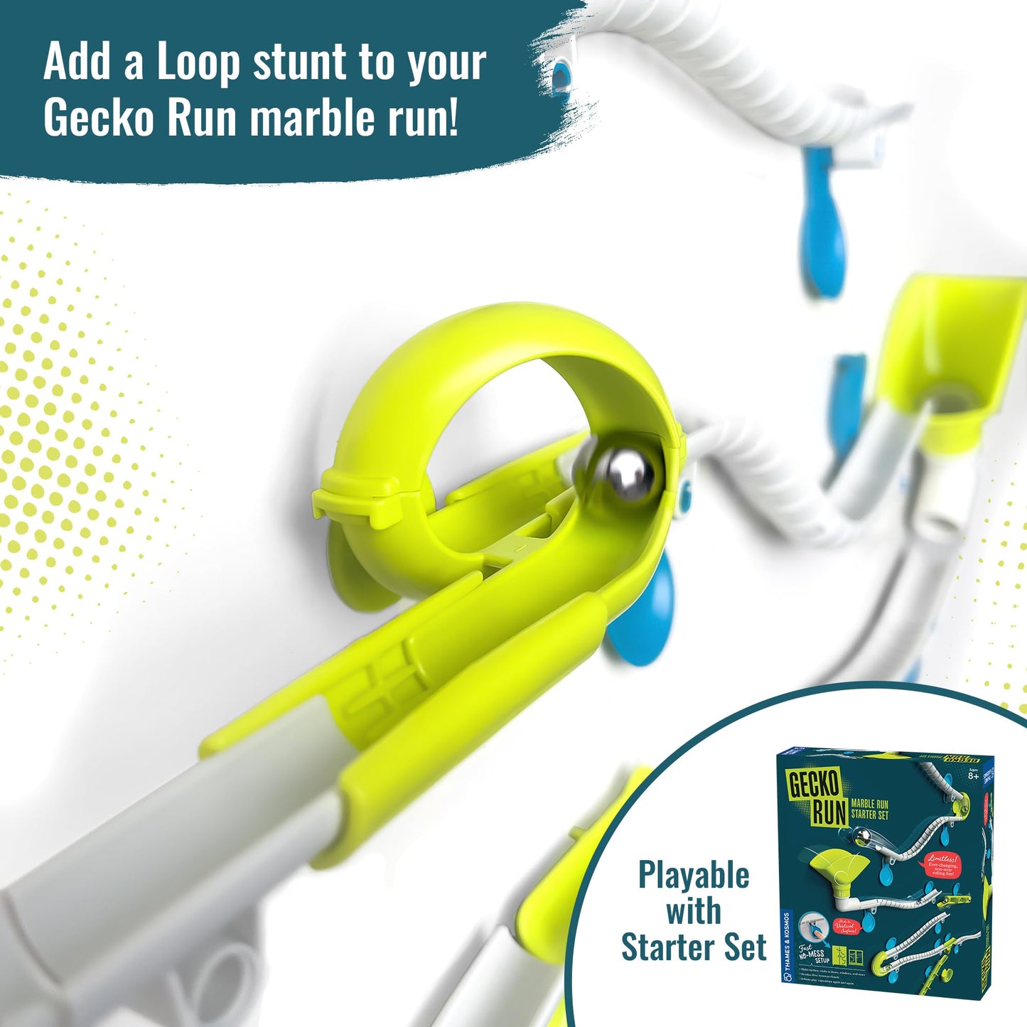 Gecko Run Marble Run Loop Expansion Pack By Thames & Kosmos - Extra Stunt For Vertical Marble Run Starter Set; Fast, No-Mess Set