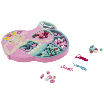 Stephen Joseph, Wooden Bead Kit For Kids, 125 Wooden Beads With 4 Necklace And 4 Bracelet Cords With Reusable Wooden Tray, Premium Wood Jewelry Making Kit For Kids, Mermaid