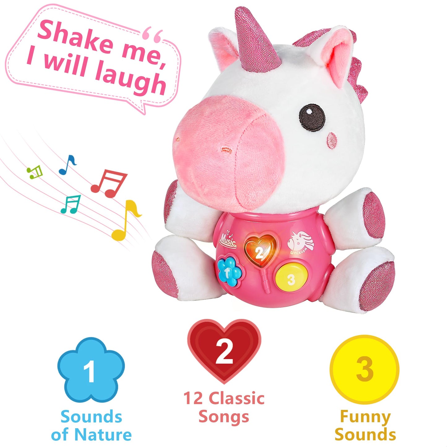 Iplay, Ilearn Baby Unicorn Musical Toys, Newborn Girls Gift, Soft Plush Stuffed Animal, Infant Light Music Time, 1St Easter Basket Birthday Shower Stuffers For 0 1 2 3 6 9 12 18 Month 1-3 Yrs Toddlers