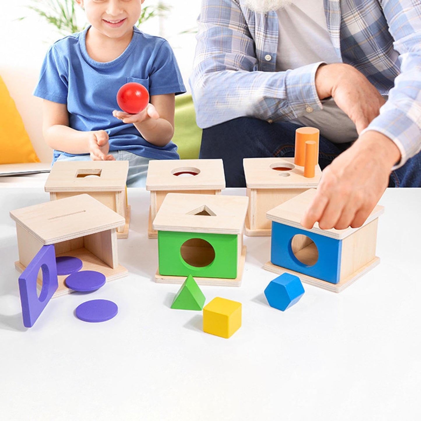 Calandis Wooden Object Permanence Box Early Learning Set For Children Boys Girls Kids Blue | Developmental Baby Toys | Toys For