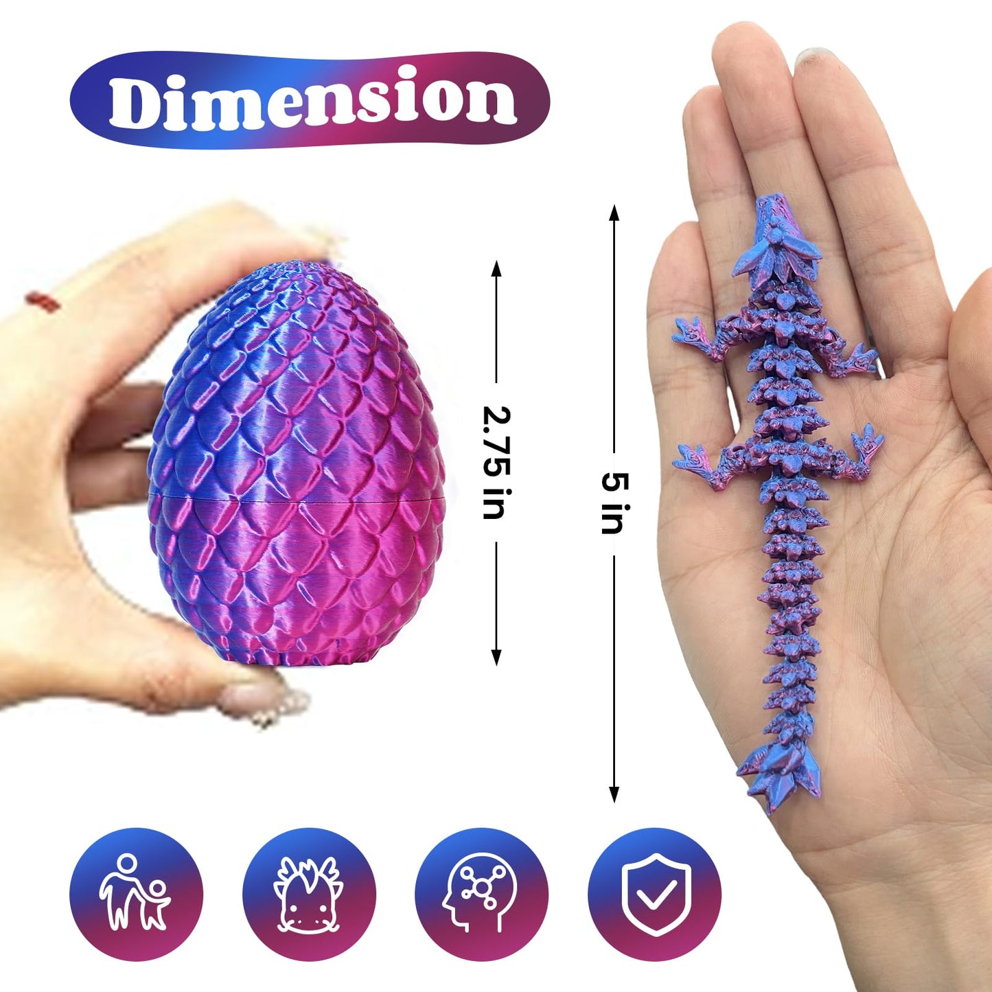 Tboline 5Pack 3D Printed Dragon Egg, Mystery Easter Egg Articulated Crystal Animals Fidget Toy For Kid Boy Girls, Mythical Piece