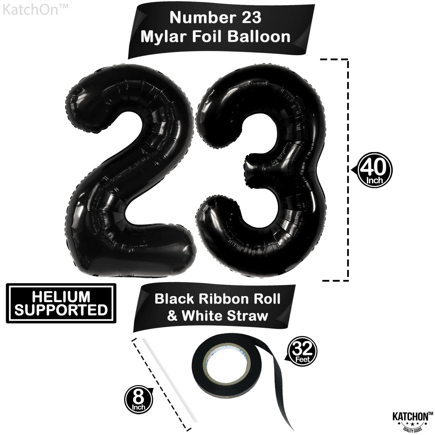 Katchon Black 40 Inch 23 Balloon - Birthday & Anniversary Decorations For Women & Men - Reusable, Self Sealing, Foil, Number Balloon
