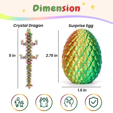 Yilcer 4Pcs 3D Printed Dragon Eggs With Dragon Inside Mini Dragon Egg Set Easter Eggs Articulated Dragon Easter Basket Stuffers