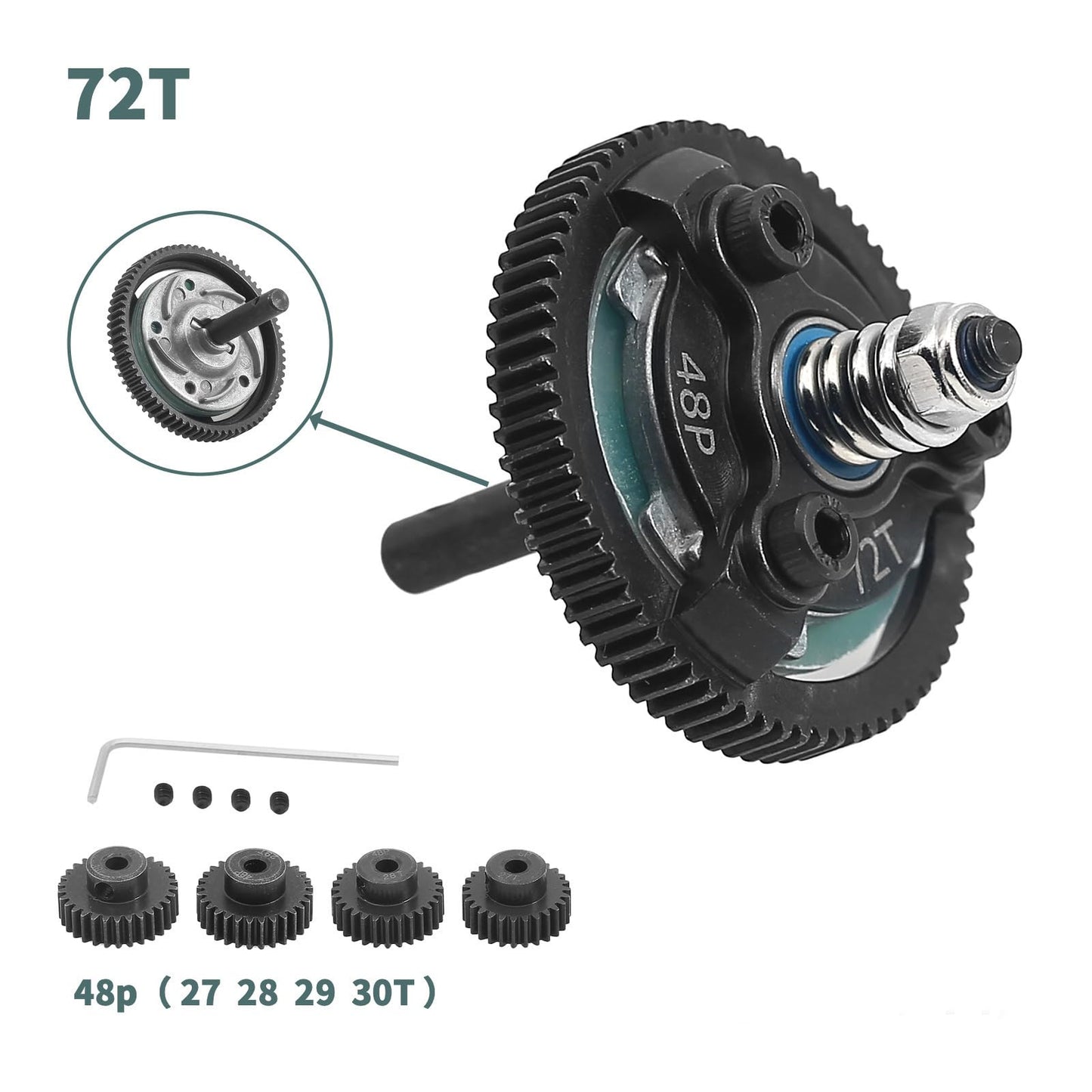 48P 72T Spur Gear Hardened Steel Transmission Gears with 27T 28T 29T 30T Pinions Gear 1/8 inch 3.175mm Hole Upgrade Parts for Tr