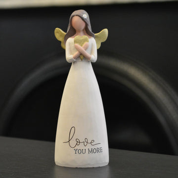 Feather & Grace Angel Figurine, Love You More Heart, 6 inch Stone Resin, Model BB-1911-12691