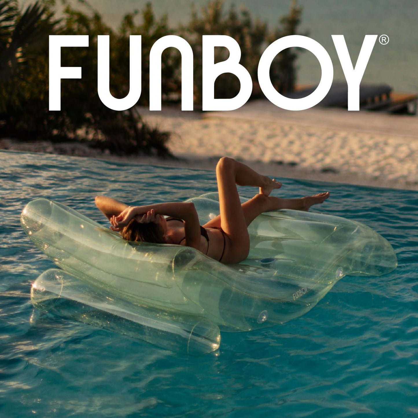 FUNBOY Giant Inflatable Seaglass Green Chaise Lounger - Large Transparent Pool Float Chair for Adults, Perfect for Summer Parties