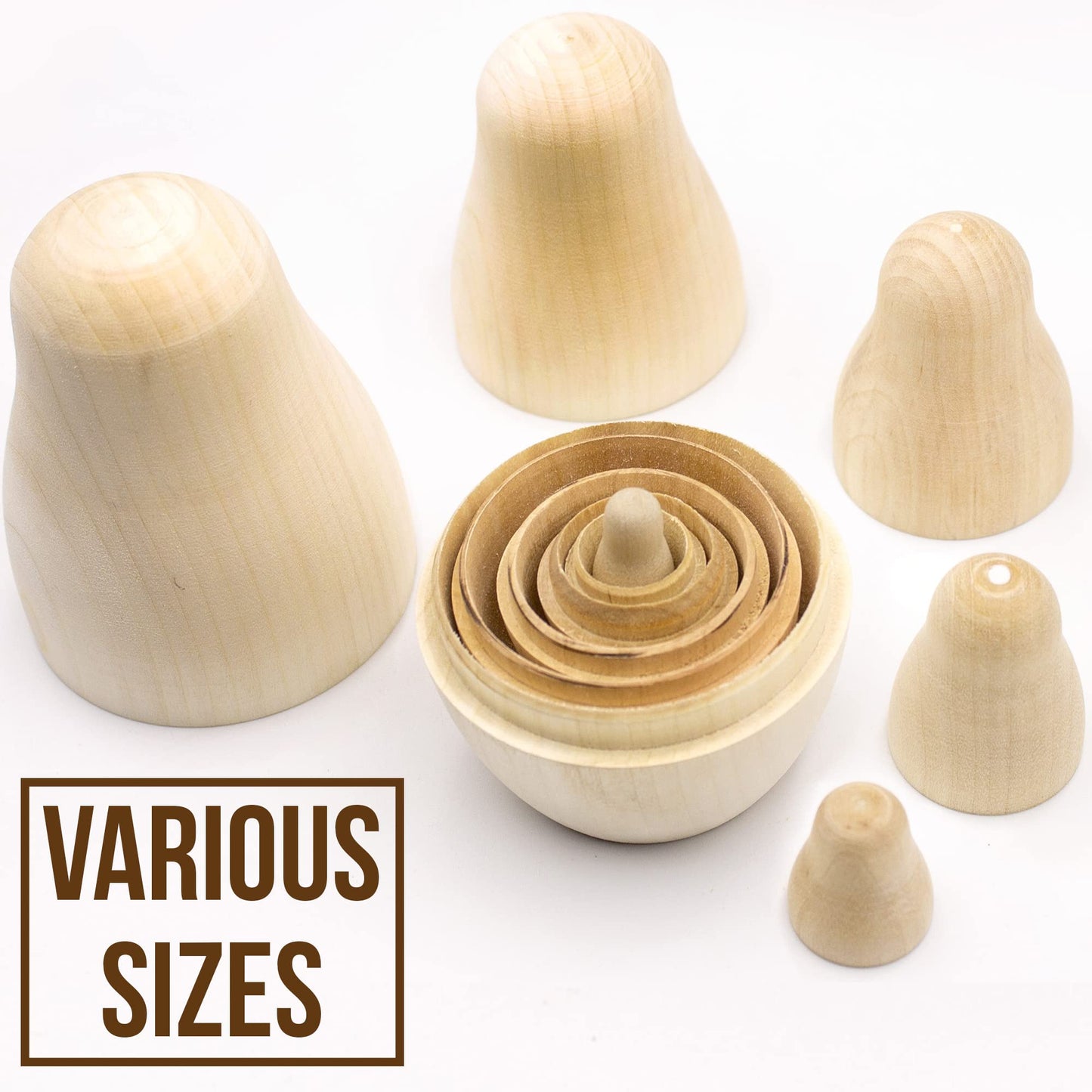 Aevvv Lot Of Blank Nesting Dolls 6 Pcs - Blank Unpainted Russian Nesting Dolls - Wooden Dolls Unfinished - Wooden Russian Matryoshka