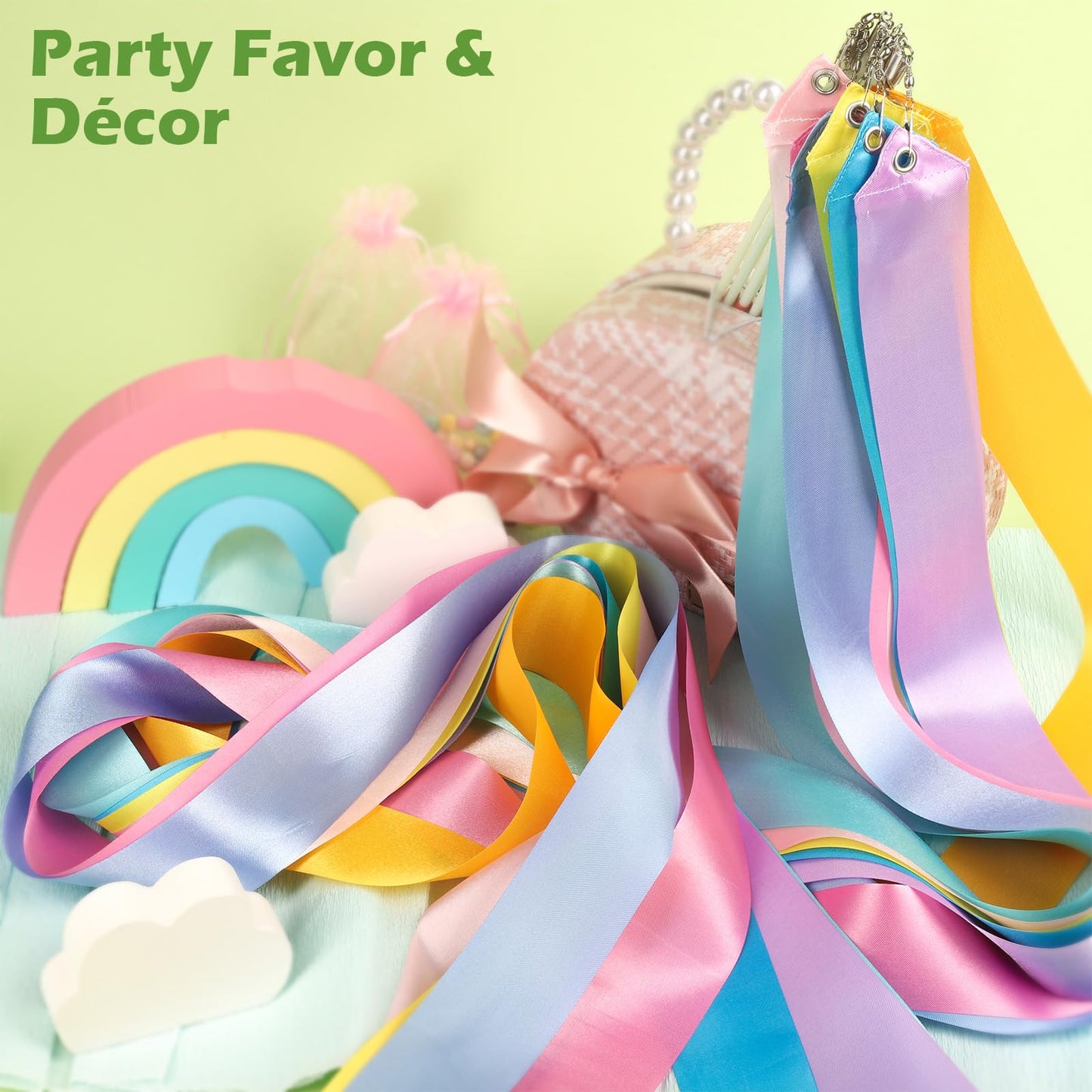 Hiunicorn 16Pcs Pastel Rainbow Gymnastics Dance Ribbons Party Favors Decorations For Kids, Kids Twirling Ribbon Stick Goodie Bag Stuffers For Girls Unicorn Princess Ice-Cream Butterfly Birthday Party