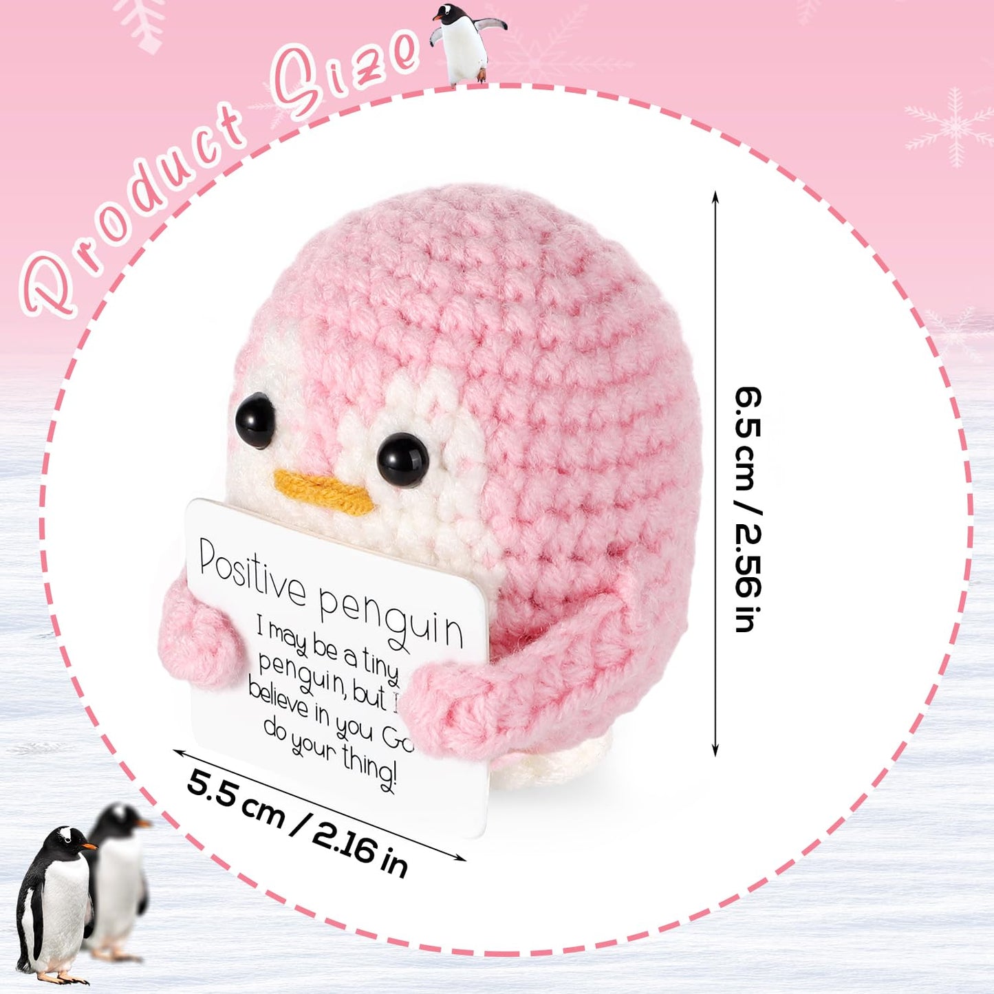 Boxob Positive Penguin Doll, 2.6 Inch Funny Potato Knitted Penguin Toy With Positive Card Woolen Cute Positive Penguin Crochet Plushies Cheer Up Gift For Friends Encouragement Decoration