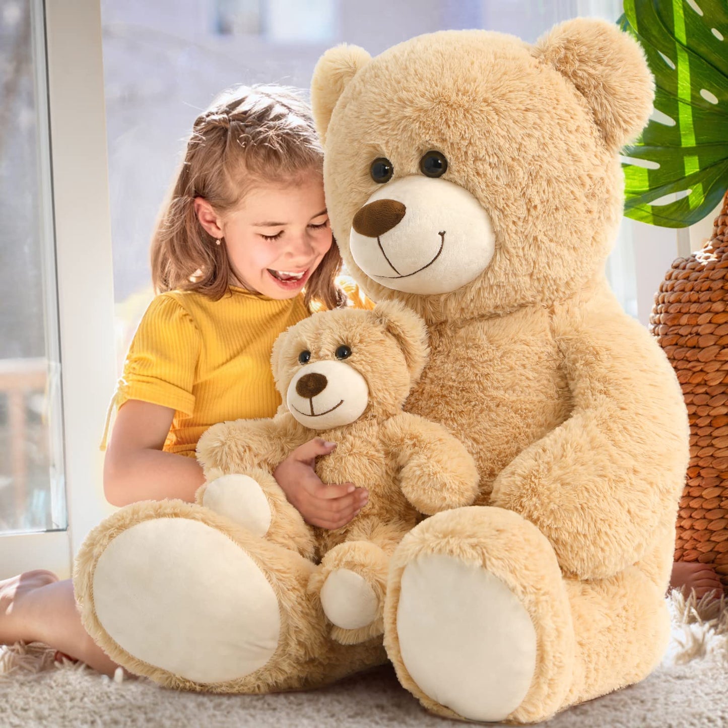 Tezituor Giant Teddy Bear Stuffed Animal 39In, Large Teddy Bear Mommy With Baby, Big Teddy Bear Stuffed Bear For Kids, Girlfriend On Mother'S Day, Valentine, Christmas, Baby Shower, Light Brown
