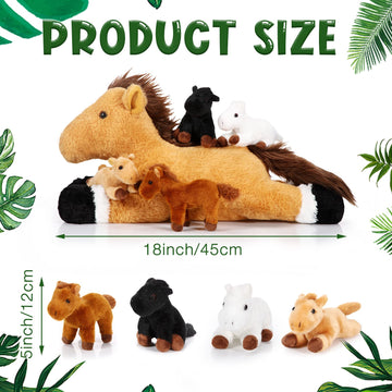 Lenwen 5 Pcs Horse Stuffed Animals Large Mommy Horse Plush With 4 Cute Babies In Zippered Belly Nurturing Plushie Toy Set For Birthday Gift Derby Party Favors(Cute)
