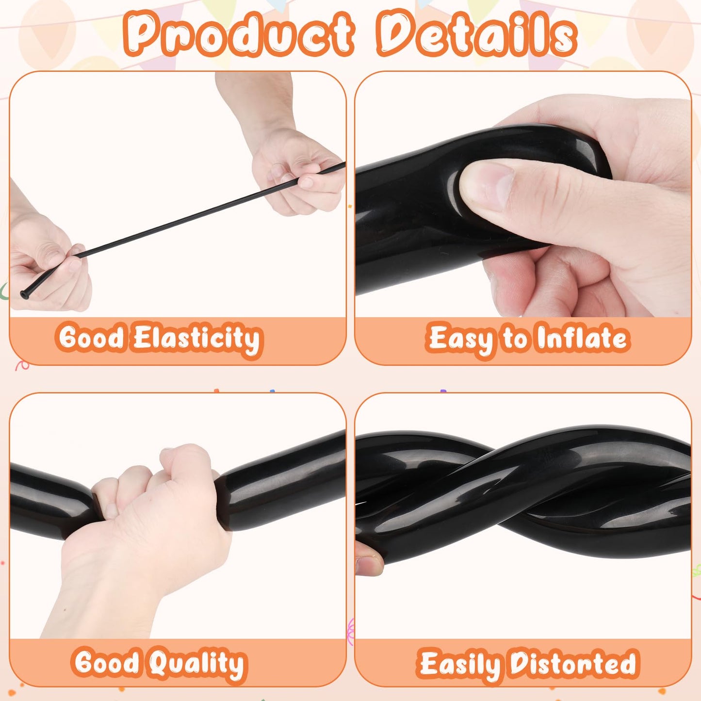 100Pcs 260 Balloons Black Long Balloons For Balloon Garland Thickening Skinny Latex Twisting Animals Modeling Christmas Birthday