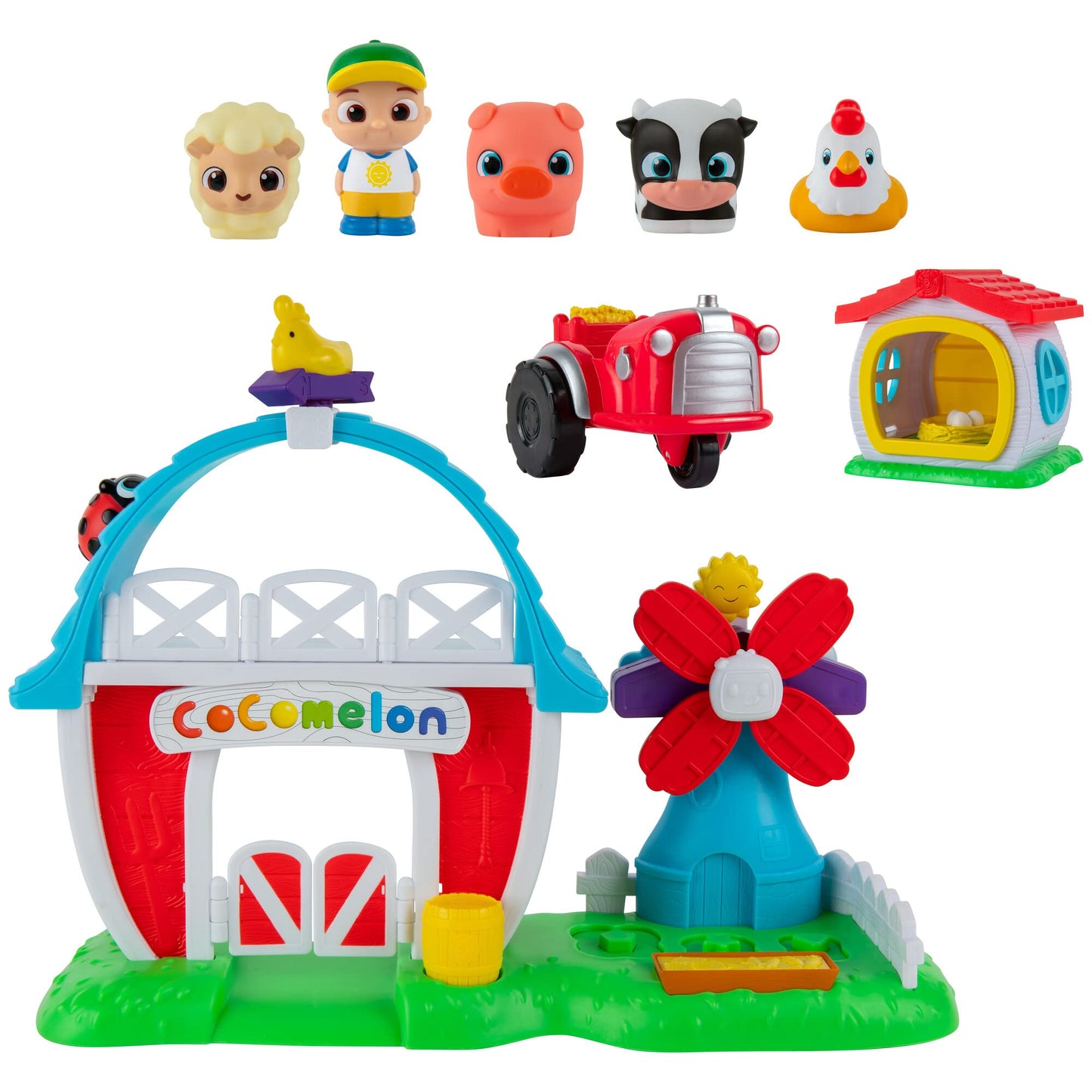 Cocomelon Petting Farm Playset - Features A Farmer Figure Jj, Barn Animals, Barn Facade With Windmill, Hen House, Tractor - Sounds And Phrases - Musical -Toys For Kids, Toddlers, And Preschoolers