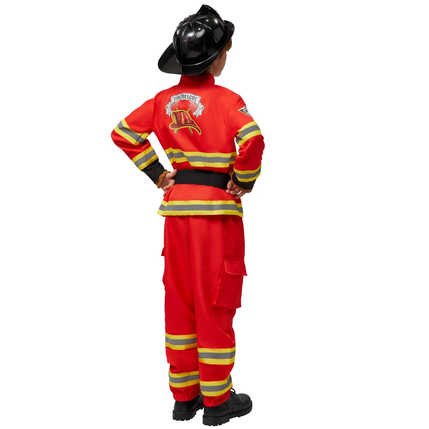 Spooktacular Creations Halloween Firefighter Costume for Kids Boys Fireman Costume Set Red Firefighter Roleplay Accessories for Toddler Dress-up and Career Cosplay Party (3T 3-4 yrs)