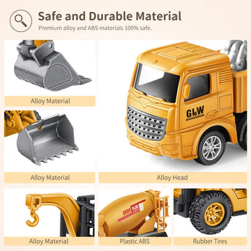 Geyiie Construction Vehicles Truck Toys, Construction Trucks Die Cast Alloy Truck Head, Tractor Trailer Excavator Dump Sandbox G