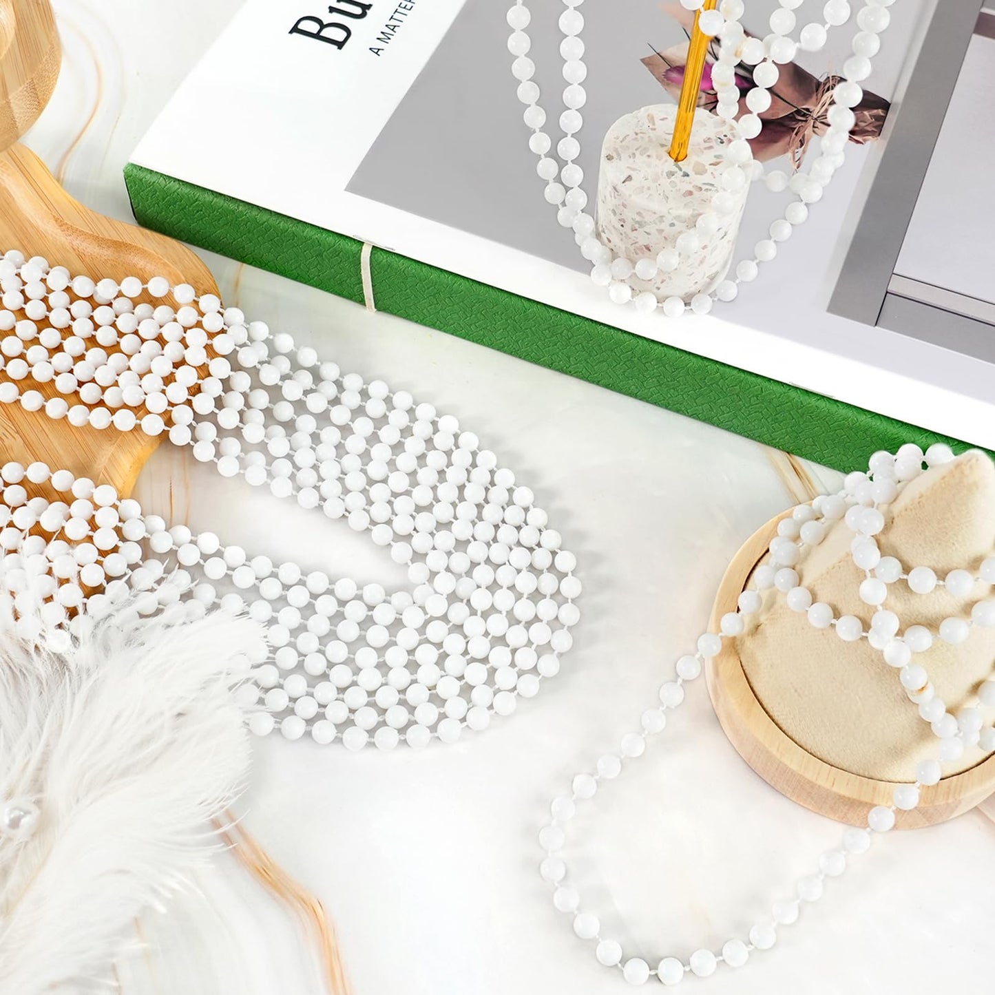 100 PCS White Bead Necklaces, 33'' White Mardi Gras Beads, Christmas Beads Necklaces, 4th of July Beads Necklaces, Parade Throws
