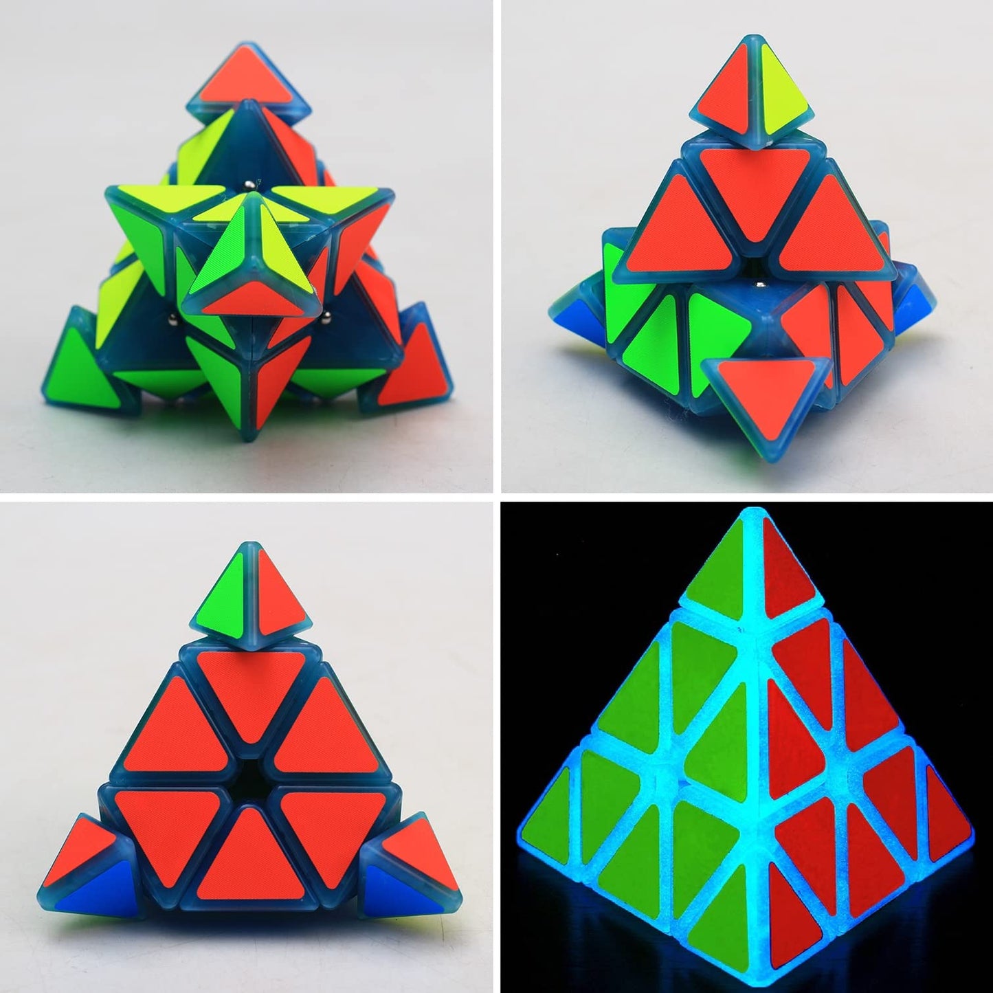 Pyramid Cube Speed Cube Glow In Dark Magic Speed Cube 3-D Brain Teasers Iq Puzzles For Kids And Adults (Blue Fluorescent)