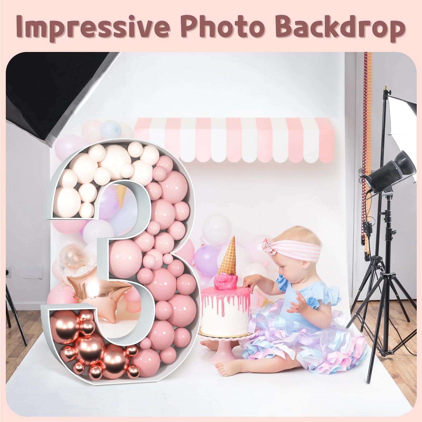 Imprsv 3Ft Mosaic Numbers For Balloons, Marquee Number, Mosaic Number Frame, Number 3 Balloon For Class Of 2023 Decorations, 3Rd