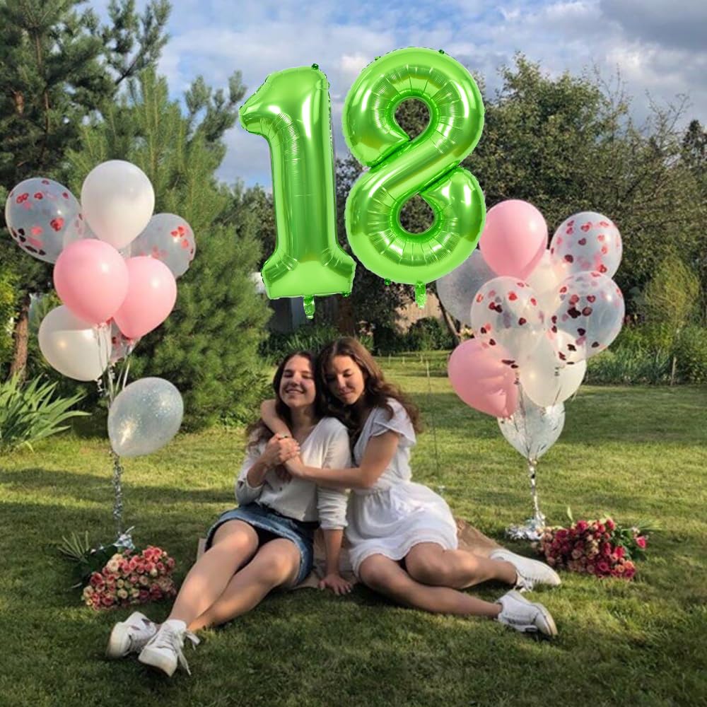 Toniful 40 Inch Large Green Numbers Balloons Number 18 Digital 18 Helium Balloons, Foil Mylar Big Number Balloons For Birthday P