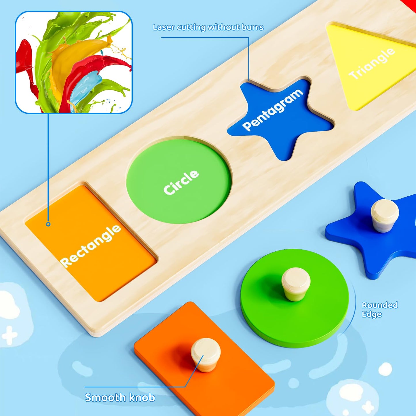 Qodoflr First Jumbo Knob Wooden Shape Puzzles For Toddlers 1-3,Montessori Shapes Sorter Board Toys Puzzle For1 2 Year Old,Preschool Learning Toys For Baby Kids,1-2 Year Old Boy Girl,Easter,Birthday