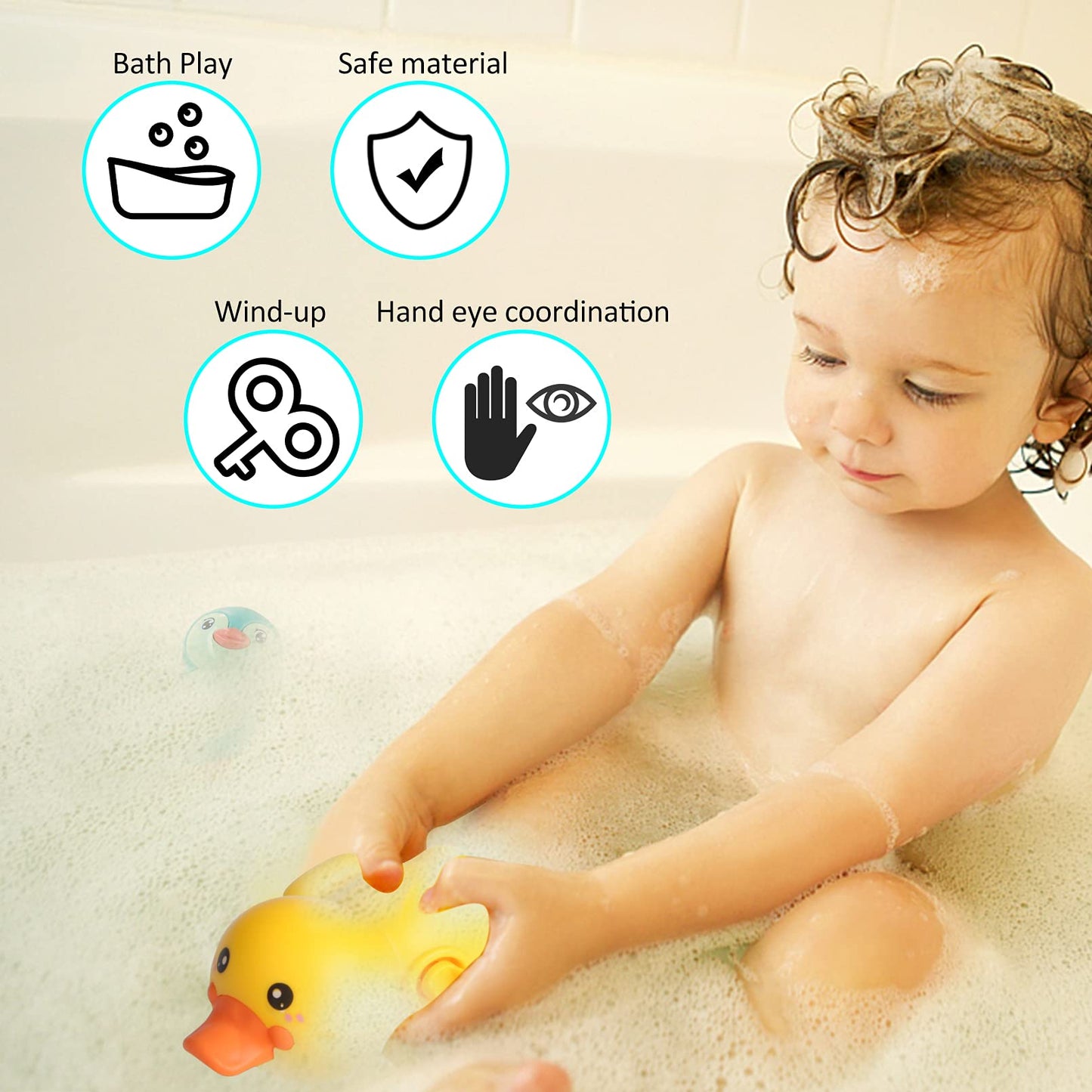 Dmeixs Baby Bath Toys 4 Pack Wind Up Bath Toys For Toddlers 1-3 Year Old Penguin Duck Bathtub Toys For Baby Floating Pool Games Water Toys Swimming Bath Toys For Toddlers Kids Boys Girls 1 Years Old