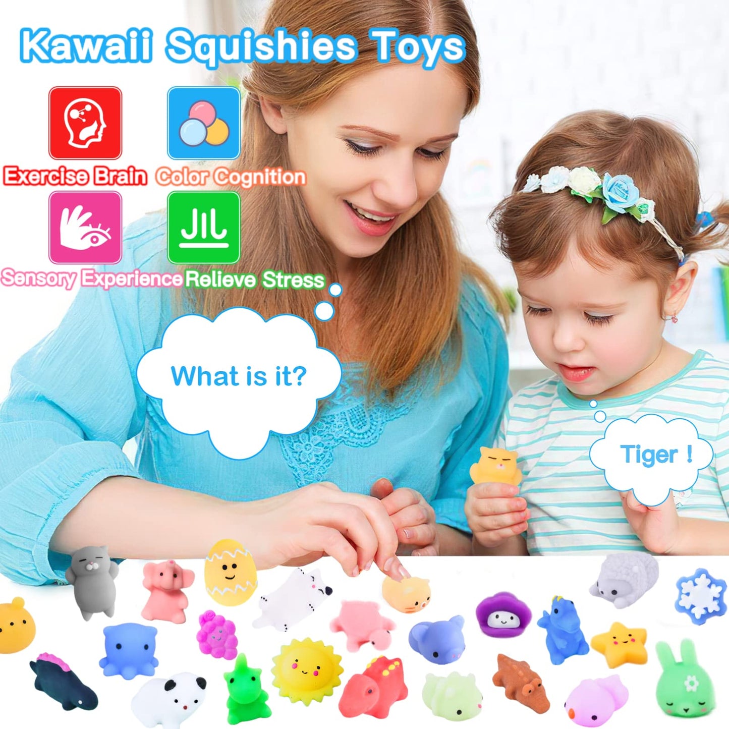 100Pcs Mochi Squishy Toy Individually Wrapped Squishy Toys For Kids Party Favors, Kawaii Squishies Animals Stress Relief Toy For