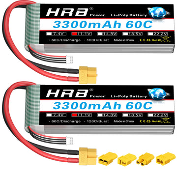 Hrb 2Pcs 3S Lipo Battery 11.1V 3300Mah 60C Xt60 Rc Lipo Battery Compatible With Rc Car Truck Quadcopter Airplane Helicopter Boat