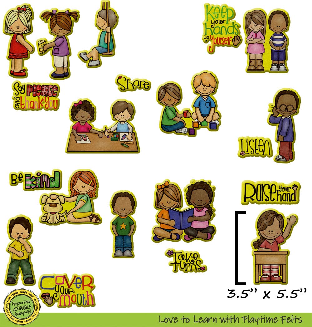 Manners Matter | 18 PRECUT & READY TO PLAY Felt Figures for Flannel Board Teaching for Toddlers, Preschoolers and Kindergarten -