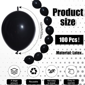 100 Pcs Link Balloon Linking Balloon Latex Linkable Balloons Connected Wedding Party Decoration (Black, 10 Inch)