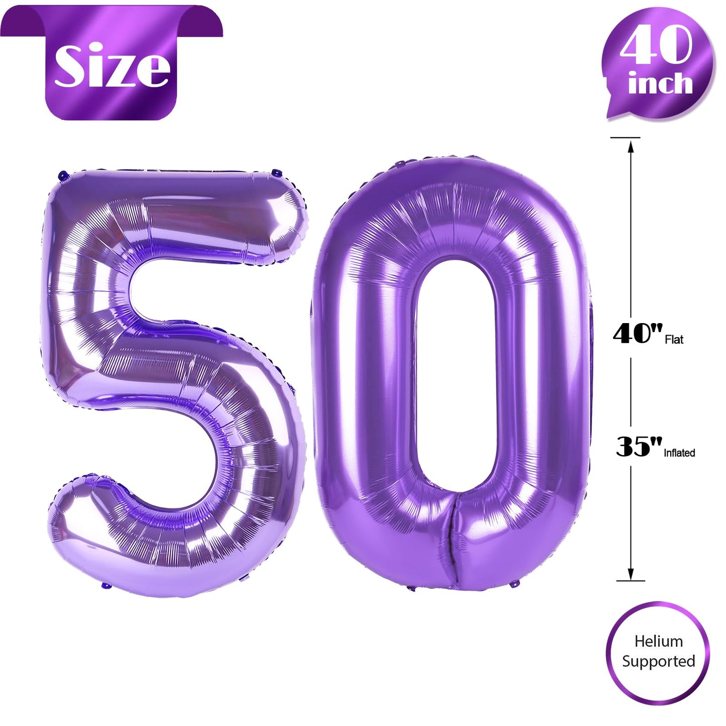 50 Balloon Number, Purple Number 50Th Birthday Balloons 40 Inch, 50 Years Old Purple Birthday Decorations For Men Women, 50Th An