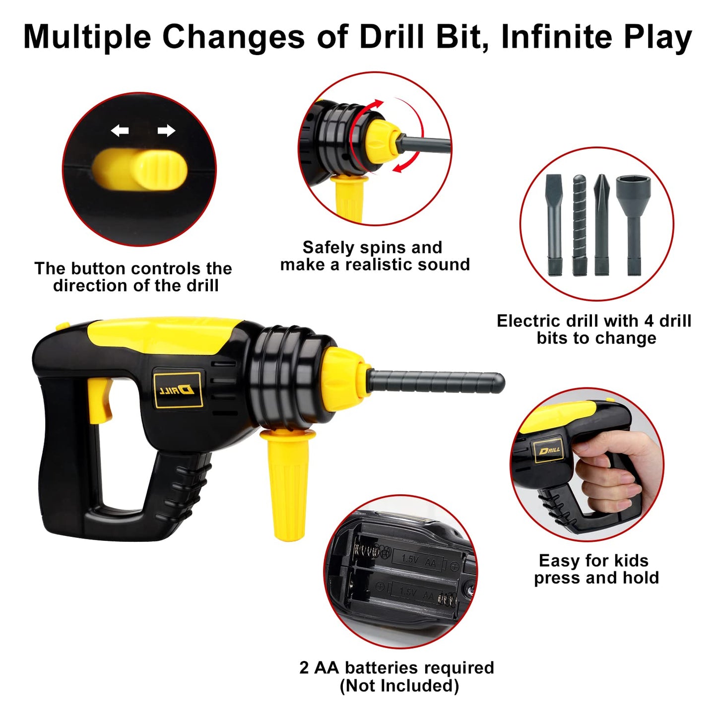 Deejoy Kids Tool Set with Electric Saw & Electronic Toy Drill, 54Pcs Pretend Play Kids Construction Set for Toddler 3-5 Years Ol