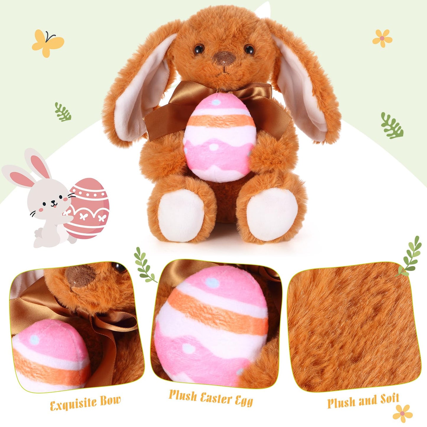 Simgoing Easter Bunny Stuffed Animal Cute Plush Rabbit Holding Easter Eggs Furry Bunny Plush Gift Happy Easter Basket Stuffers F