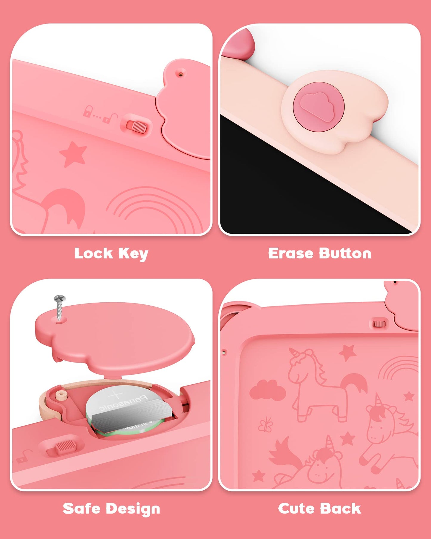 Bravokids Lcd Writing Tablet For Kids,Toys For 2 3 4 5 6 Year Old Girl Gifts,8.5 Inch Toddler Doodle Board Drawing Tablet, Unicorn Toys, Christmas Birthday Gifts (Pink)