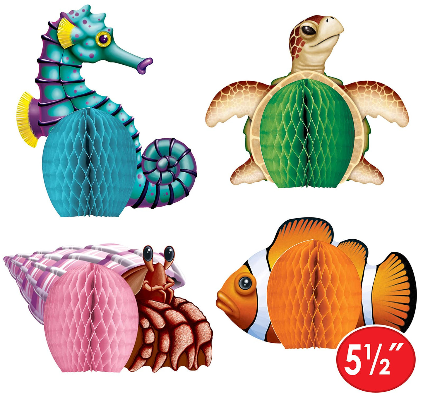 Beistle Sea Creatures Honeycomb Party Decorations - Pack Of 3