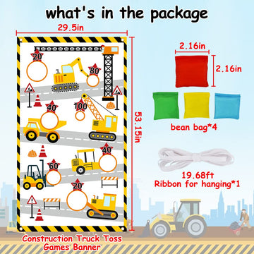 Construction Truck Toss Game Banner With 4 Bean Bags