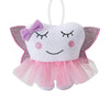 Free-Space Tooth Fairy Pillow With Pocket Ballet Doll For Girl Shiny Wings Crystal Velvet Tooth Fairy Keepsake Gifts (Pink)